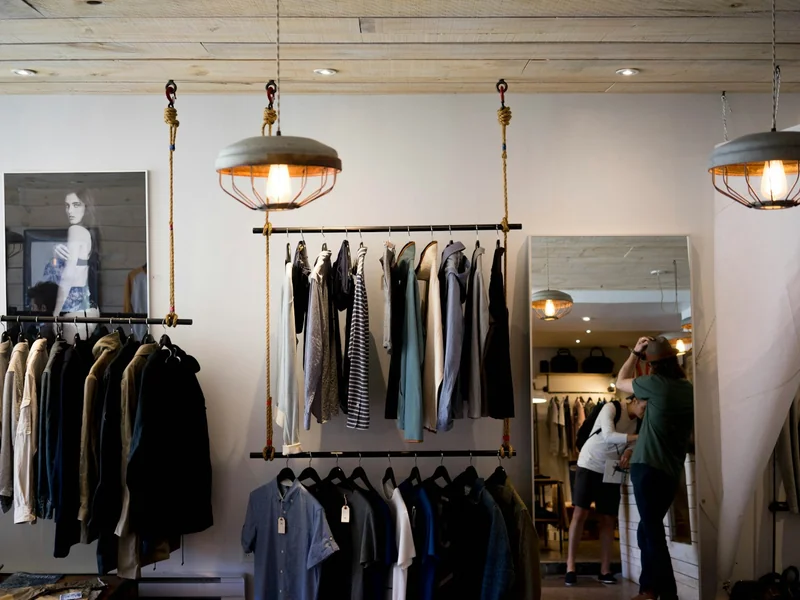 Ladies clothing boutique with fashion rails