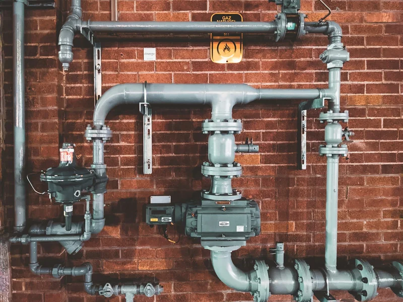 Plumbing and heating pipework with valves and fittings